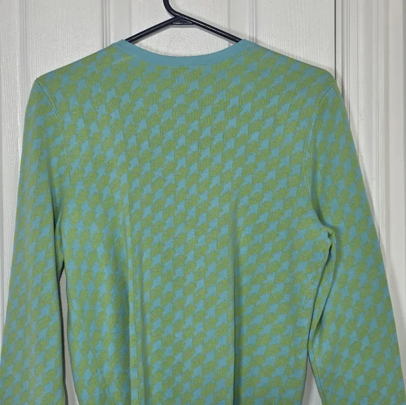 Lilly Pulitzer cotton knit gold logo button up cardigan Lime & Aqua pockets Med - Picture 5 of 7